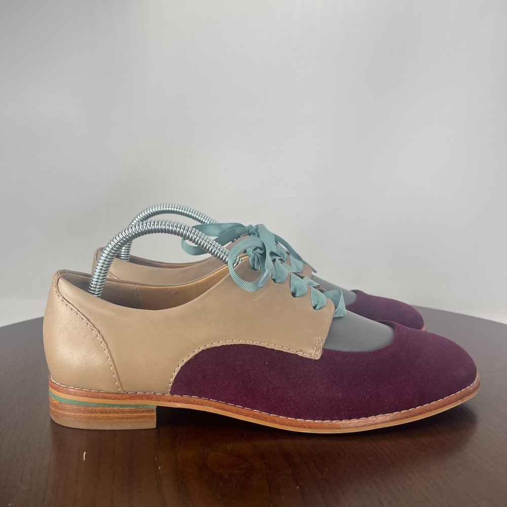 Pilcro And The Letterpress Shoes Women 7M Reddish Purple Suede Mary Jane Lace Up - Picture 4 of 16